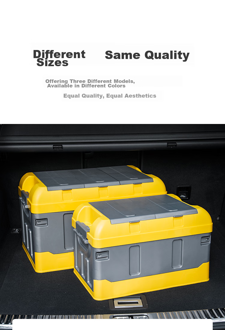 YUECAR Trunk Storage Box, Car Organizer Container, Foldable Car Storage Box with Double Lids, 40L Gray And Yellow 7