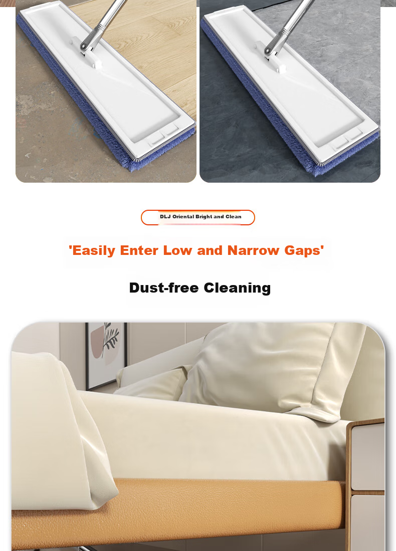 Dongfangliangjie Mop for Home Use, All-In Cleaning, 50cm Large Size, No-Hand Wet And Dry Dual-Use Flat Double Mop with Bucket, Fully Automatic Drainage 10