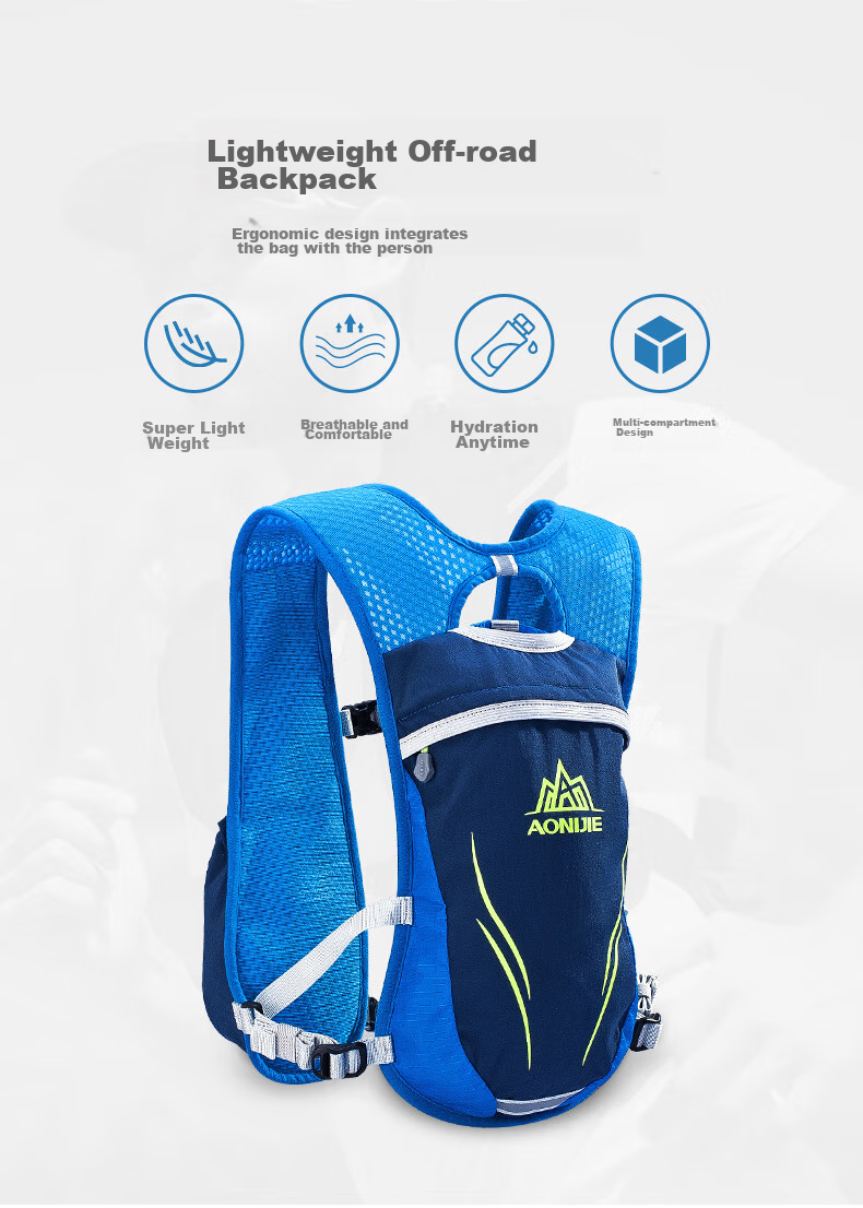 AONIJIE Backpack, Double Shoulder Bag, Off-Road Backpack, Hiking Bag for Men And Women, Outdoor Running Cycling Hydration Pack, Trekking Backpack, 5.5L 4