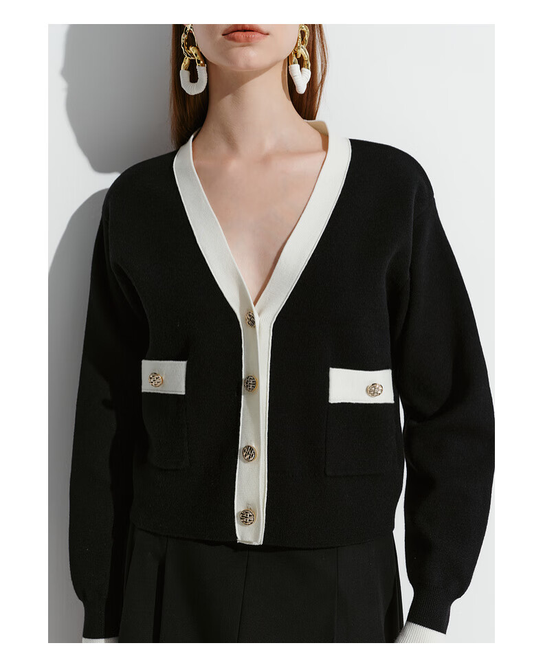 G2000 Warm Autumn Winter Mall Style Wool Blend Tweed Knit Cardigan Black L 3