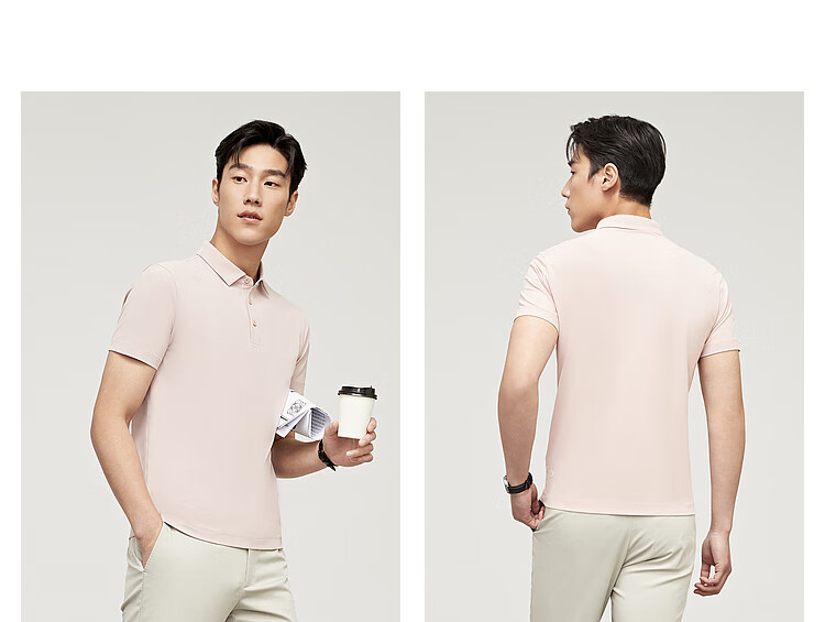 YOUNGOR [Sun Protection + Cool Feeling] 26 Solid Color Moisture-Wicking Breathable Short-Sleeve Polo Shirt, Navy Blue, M 7