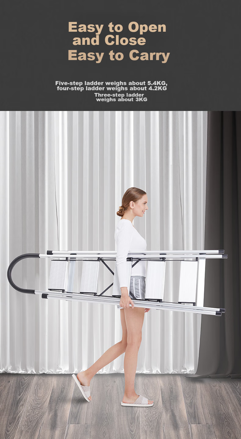 DU PONT Folding Aluminum Alloy Ladder for Home Use, Thickened A-Frame Ladder, Climbing Ladder, Safety Ladder, Handrail Ladder, Champagne Gold, 4 Steps 10