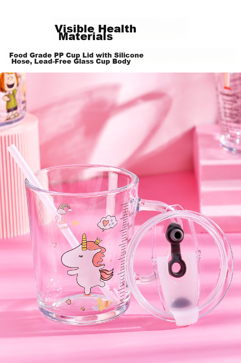 COOKSS Children's Milk Cup Glass Cup Home Drinking Cup with Scale And Straw Water Bottle Baby Formula Mixing Cup Green Dinosaur 5