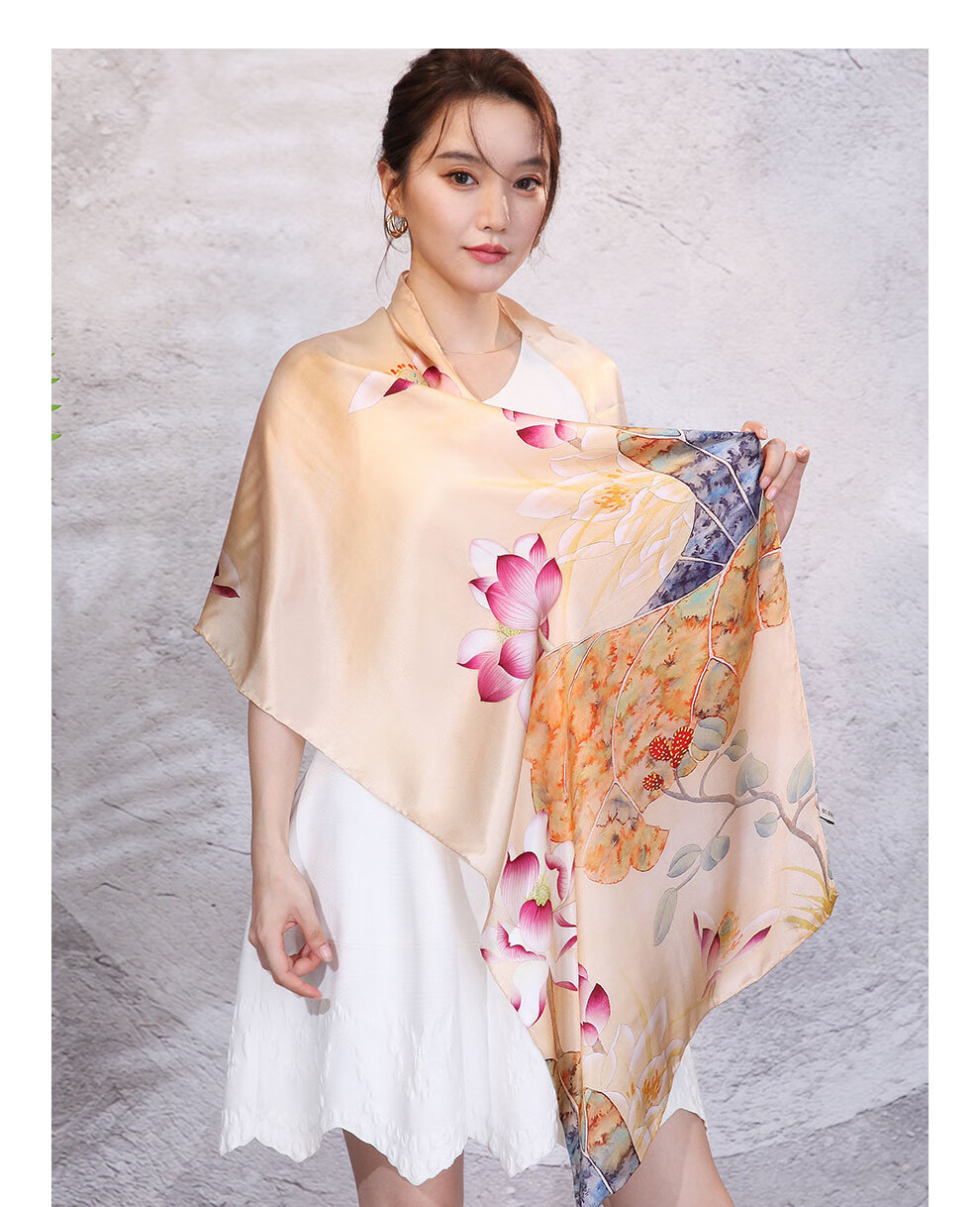 Hangsilu Silk Scarf for Women, Chinese Style Long Scarf, Mulberry Silk Shawl, Birthday Gift, Mid-Autumn Festival Gift for Mom And Teachers 12
