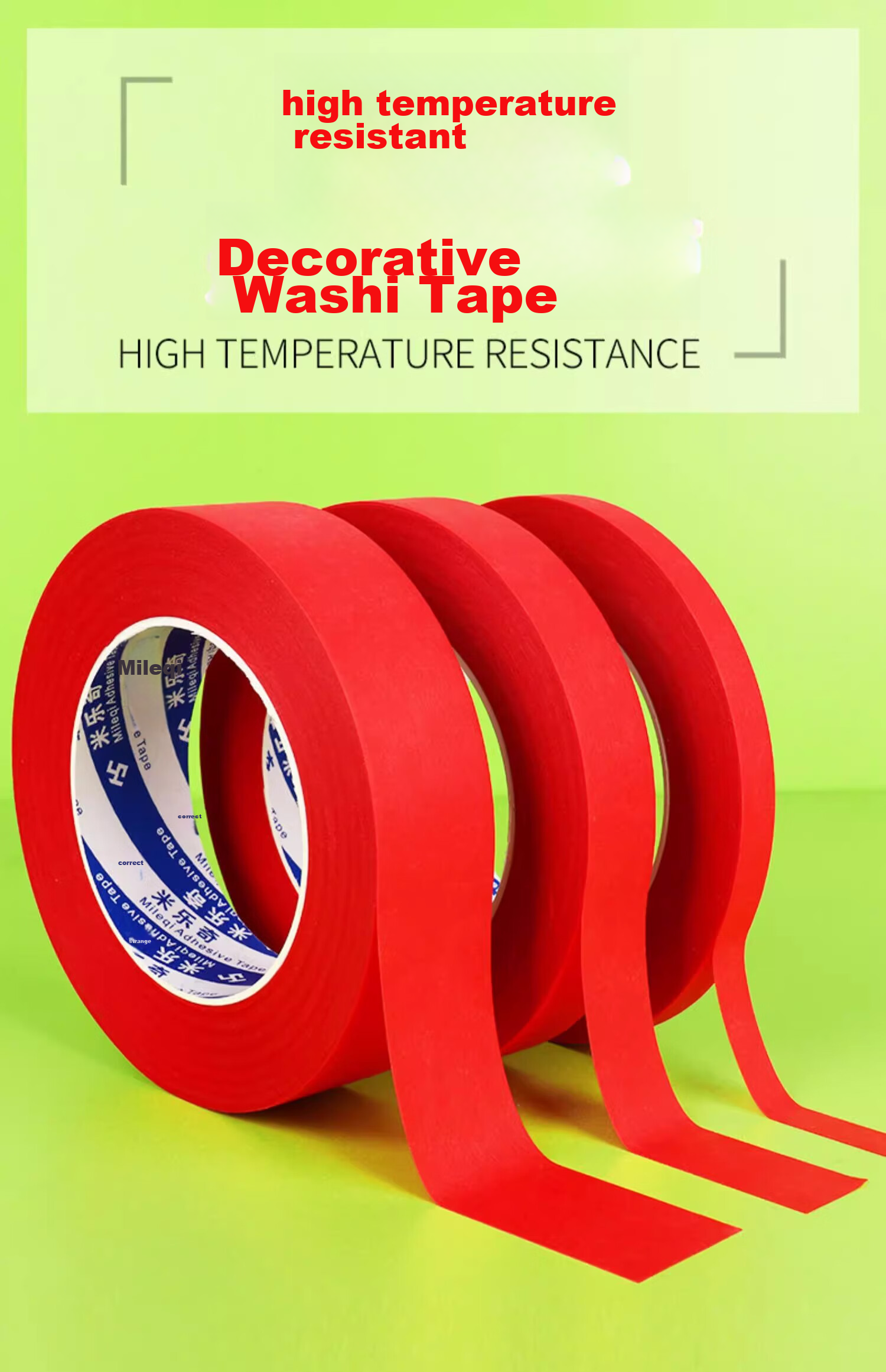 Mileqi Red Masking Tape, Heat-Resistant, for Car Painting, Wall Partitioning, Art Use, Tearable without Residue, Writable, 25mm Wide * 33m Long * 1 Roll 2