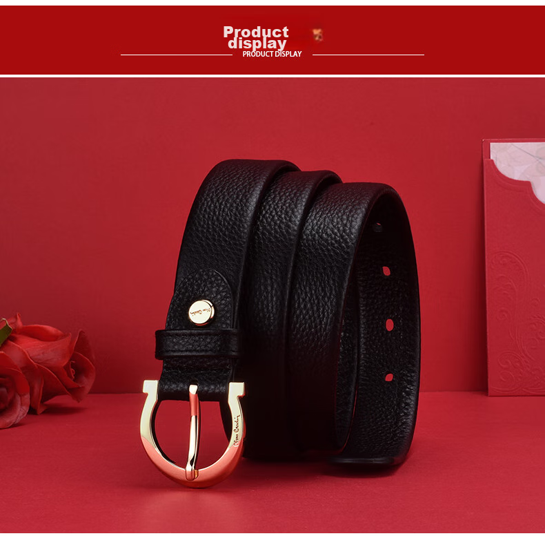 Pierre Cardin Women's Leather Belt [Top Layer Cowhide Pin Buckle], Genuine Leather Waistband Gift Box, Black, Size 115-120 10