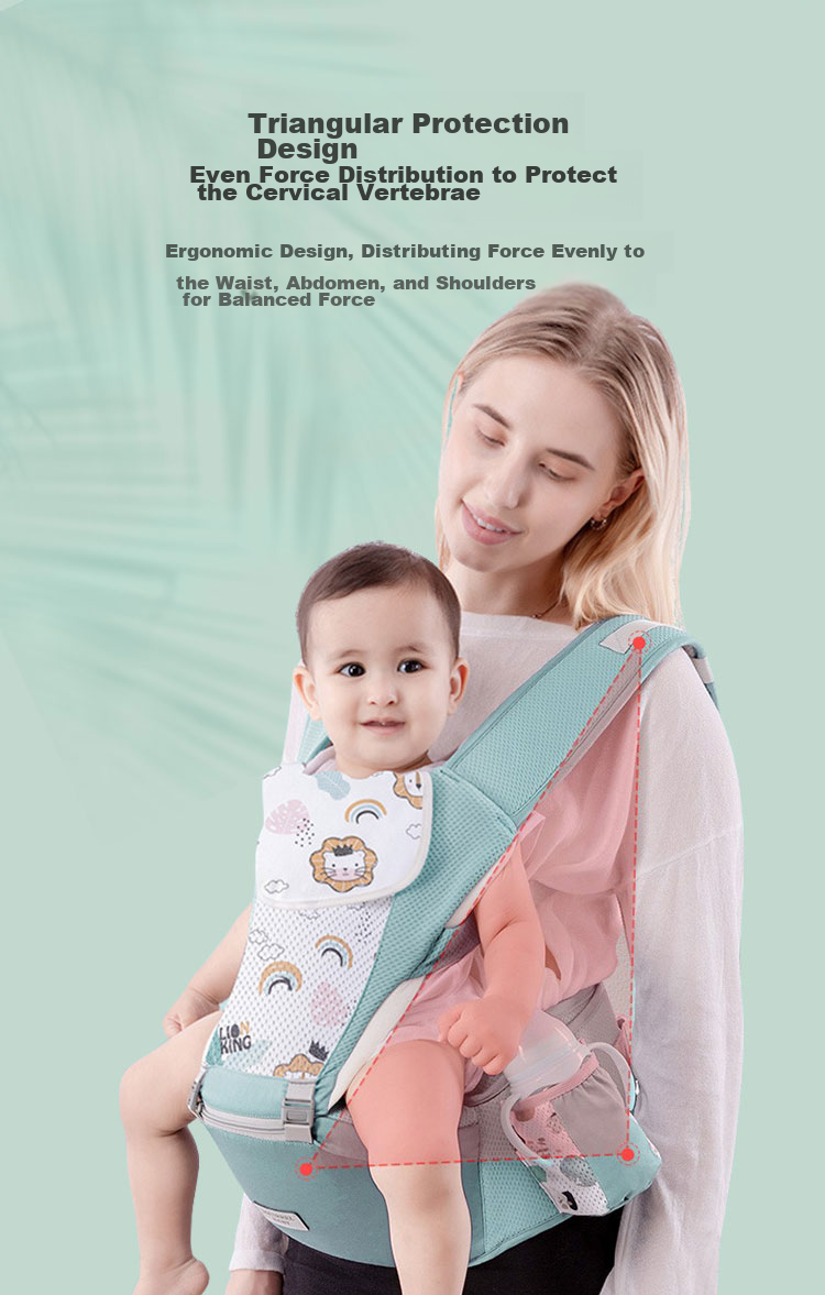 Aibaoshi Baby Carrier Waist Stool, Front And Cross-Carrier Style, Multifunctional, Breathable, Thin, with Head Protection, Detachable, M181 Mint Gree 7