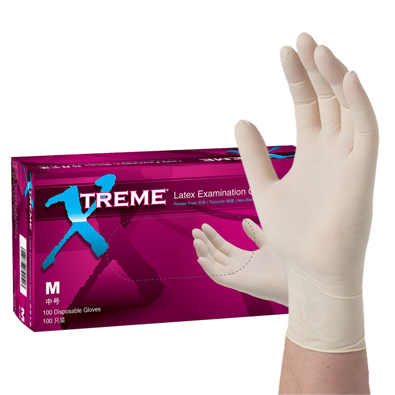 AMMEX Disposable Latex Gloves, 100 Pieces, Off-White, Medium Size M