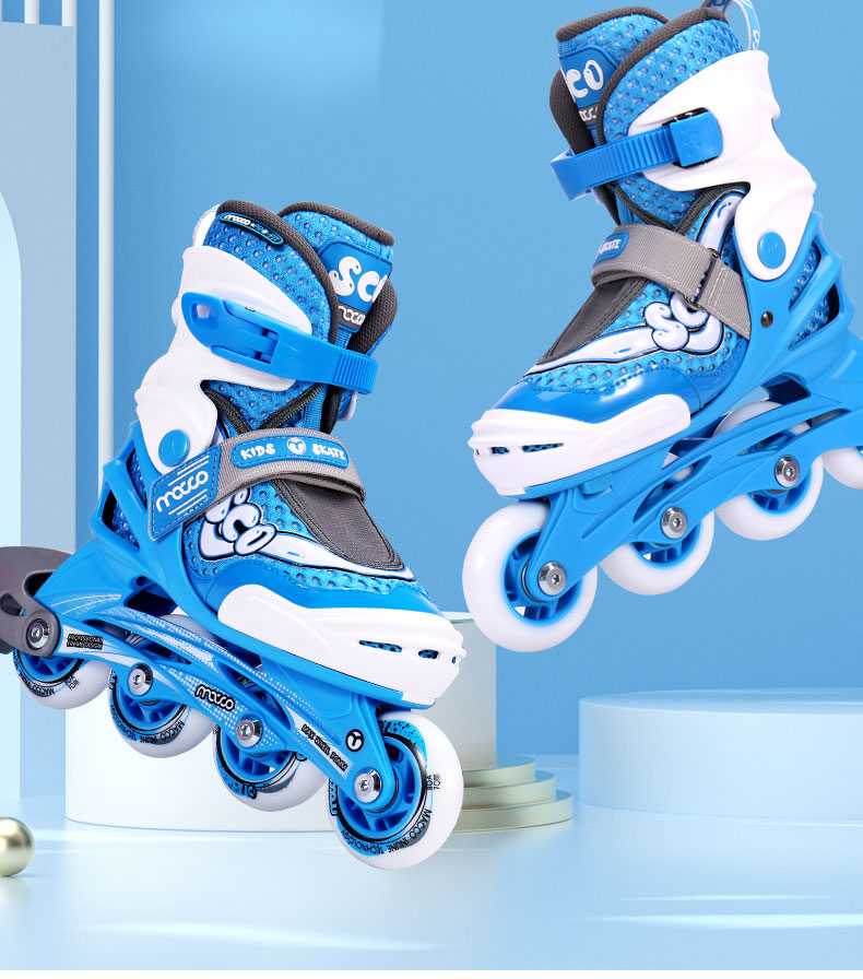 Migao Roller Skates Set for Children, Boys' Complete Inline Skates Set with Adjustable Straight Wheels SC0 Upgraded Version, Blue M 5