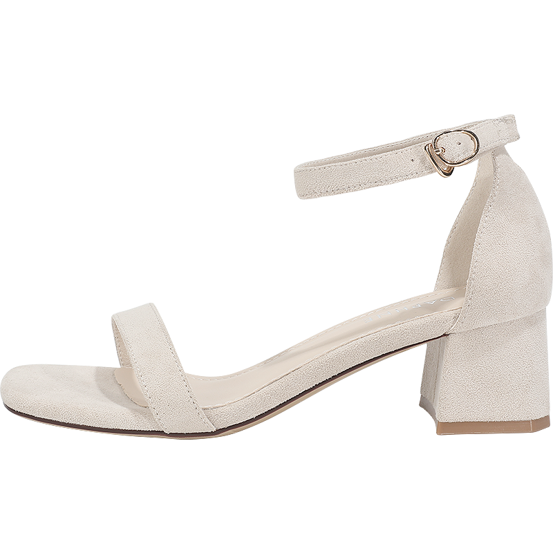 Daphne Women's Beige One-Strap High Heel Sandals 2026 Summer New Chunky Heel Versatile Elegant Sandals Size 37