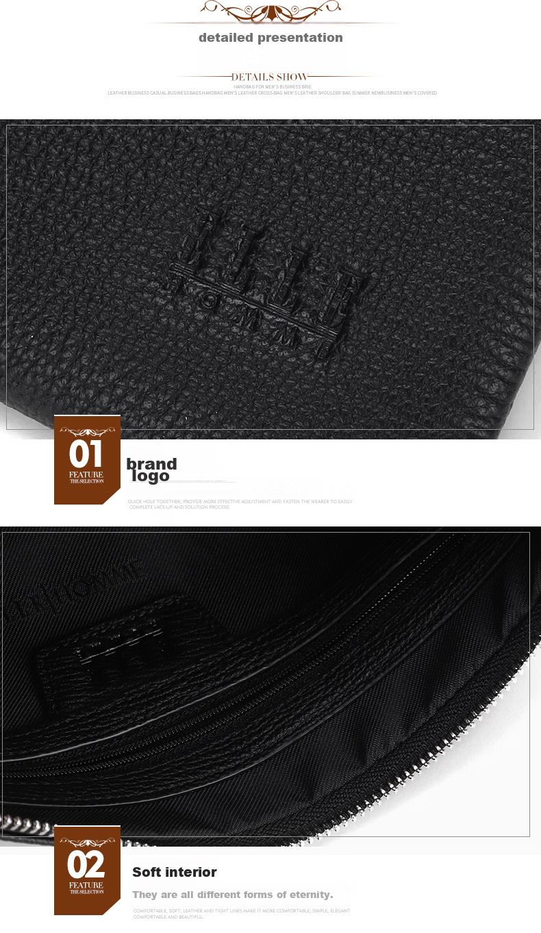 ELLE HOMME Business Boutique Same Style Clutch Bag, Men's Top-Grain Leather Handbag, Tiger Head Embroidery Large Capacity Casual Handbag Envelope Bag EB058701401 Black, Birthday Gift for Boyfriend 12