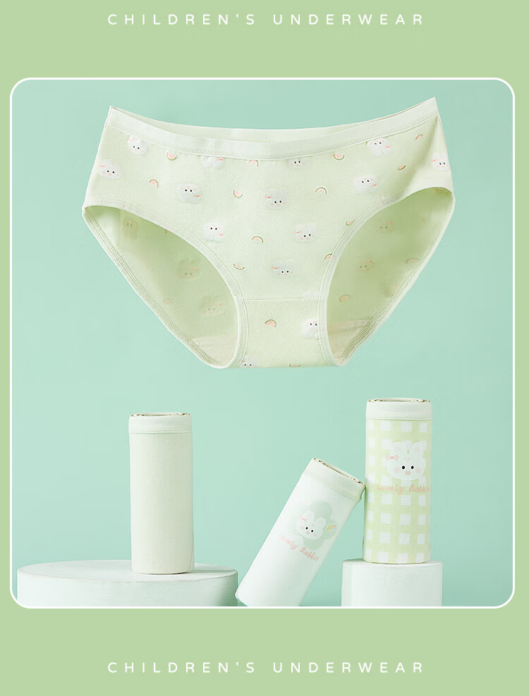 LangSha Children's Underwear, Girls' Antibacterial Triangle Panties, for Young And Older Girls, Green Rabbit Design, Size 160 14
