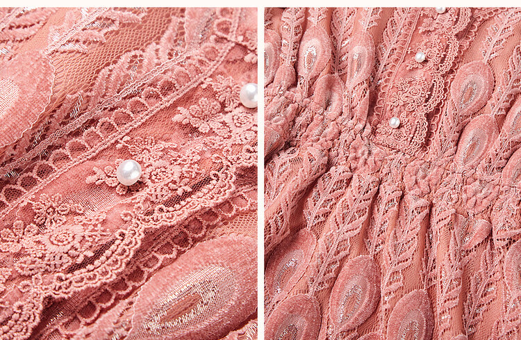 Dme [Retro Lace Design] Autumn French V-Neck Elastic Waist Puff Sleeve Midi Dress for Wome 7