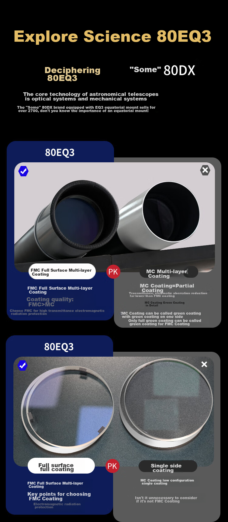 EXPLORE SCIENTIFIC 80EQ3 Astronomy Telescope Large Aperture Professional High-Definition High-Power Stargazing Kids Gift 2