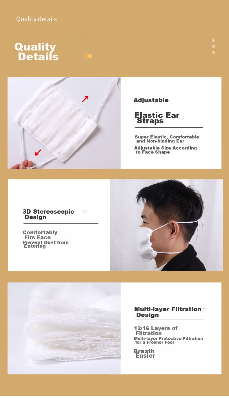 BAIGE Cotton Gauze Face Mask, Thickened Dust-Proof Industrial Cotton Work Mask, Washable And Comfortable, 12 Layers * 10 Pieces, CW914389 4