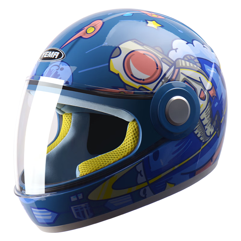 YEMA 3C Certified 236S Children's Helmet for Girls And Boys, Electric Scooter Safety Helmet, Winter Warmth, All-Season Motorcycle Full-Face Helmet, Elegant Blue Universe Mystery Design with Clear Visor