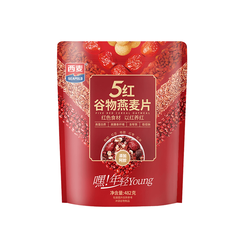 西麦5红混合谷物燕麦片482g 营养早餐谷物代餐无额外添加蔗糖