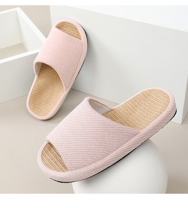 GUOLUOFEI Japanese-Style Linen Slippers, Women's Indoor Home All-Season Cotton And Linen Thick-Soled Men's Sandals, Navy Blue, Size 36-37 8