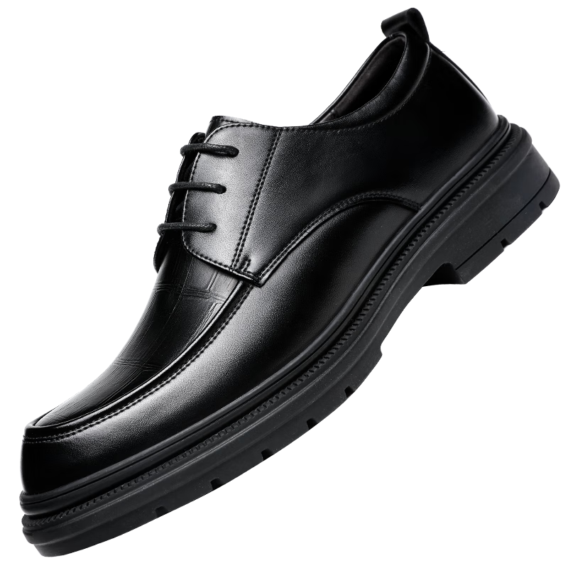 CARTELO Men's Leather Shoes, Cowhide Business Casual Leather Shoes, British Style Thick-Soled Men's Wedding Shoes, Work Shoes, 9788 Black, Size 42