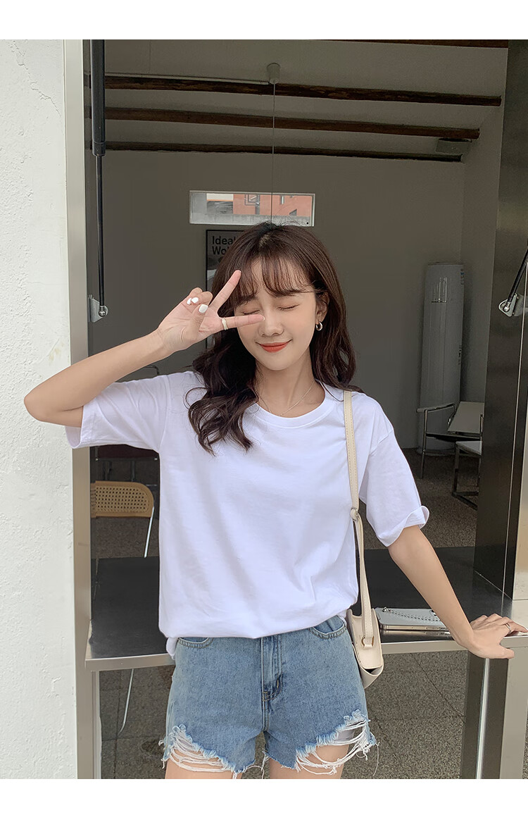 Nanjiren Premium Cotton Short Sleeve T-Shirt Vest for Women Summer Thin Solid Color Half Sleeve Top Wearable Inside and Outside M 17