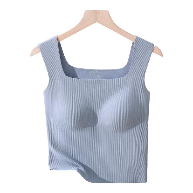 MiiOW Modal Ice Silk Women's Camisole Tank Top with Built-In Bra Pads, Wide Straps, Lingerie Undershirt, Misty Blue, Size M