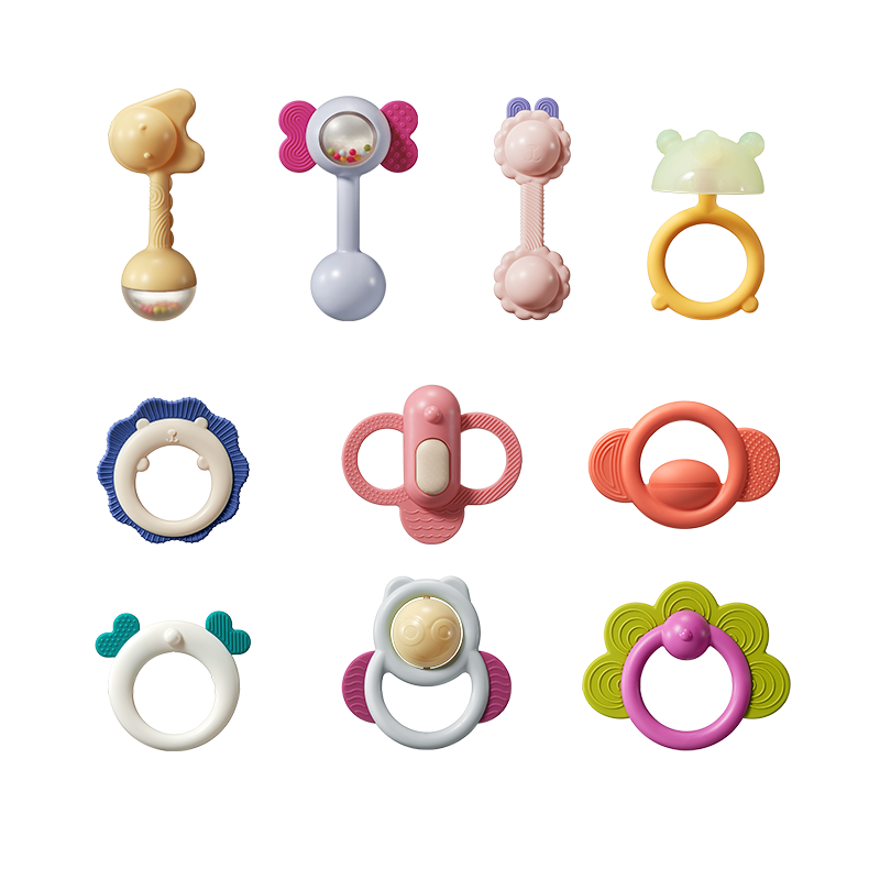 Babycare Infant Rattle Toy, Fun Teething Ring, 0-1 Year Old Newborn Gift, Aige White, 10 Pieces