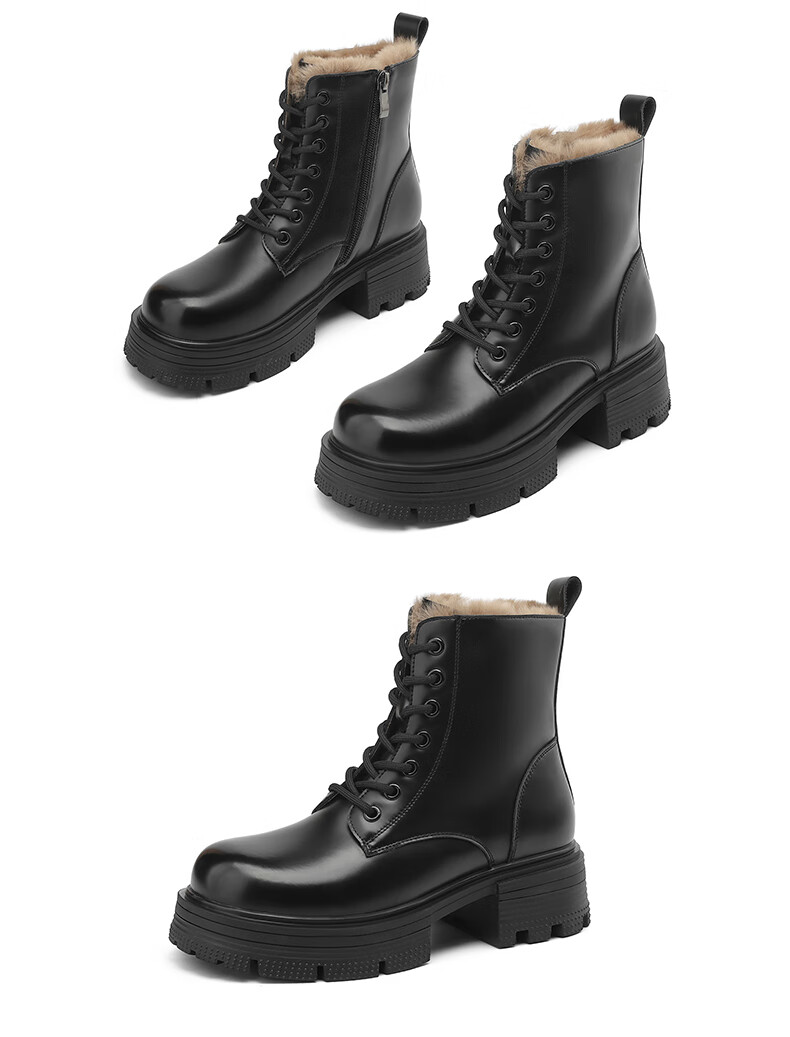 Daphne Women's Martin Boots Thick Sole Height Increasing Leather Short Boots Fleece Lined Warm Black 36 4023608111 16
