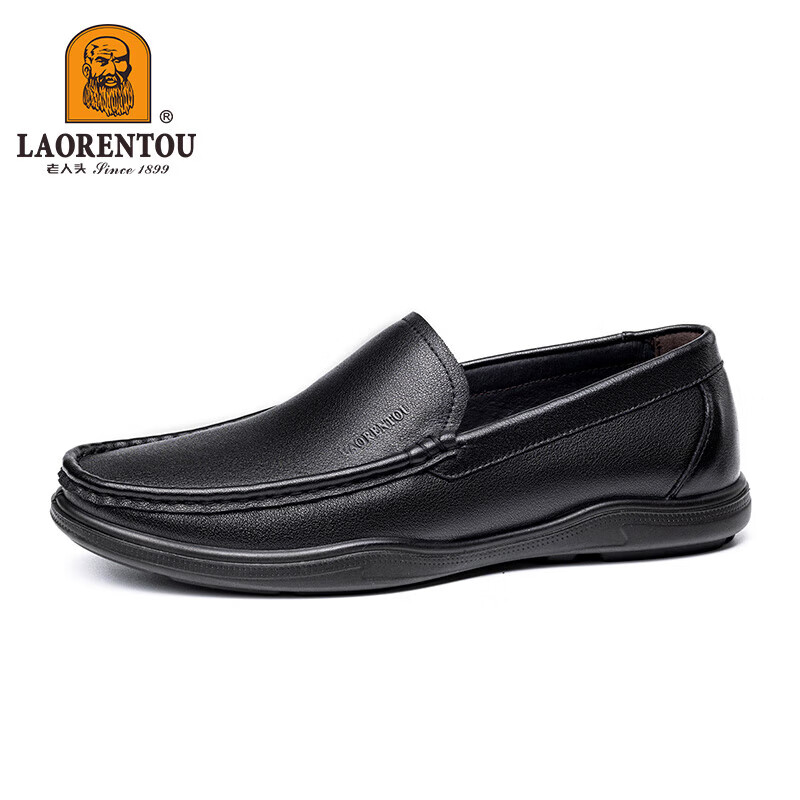 LAORENTOU Men's Leather Business Casual Shoes First Layer Cowhide Wear-Resistant Comfortable Driving Dad Shoes LA13506 Black Size 38