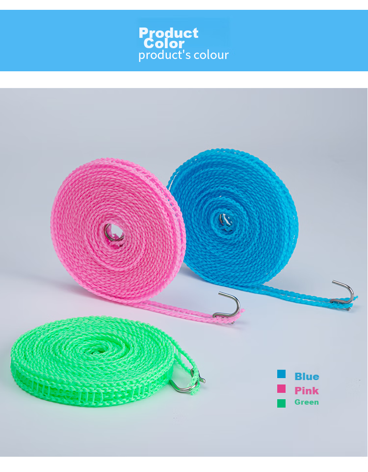 JAJALIN Clothesline Outdoor Travel 10M Windproof Clothesline for Dorm Balcony Drying Quilt Clothes Rope Random Color 6