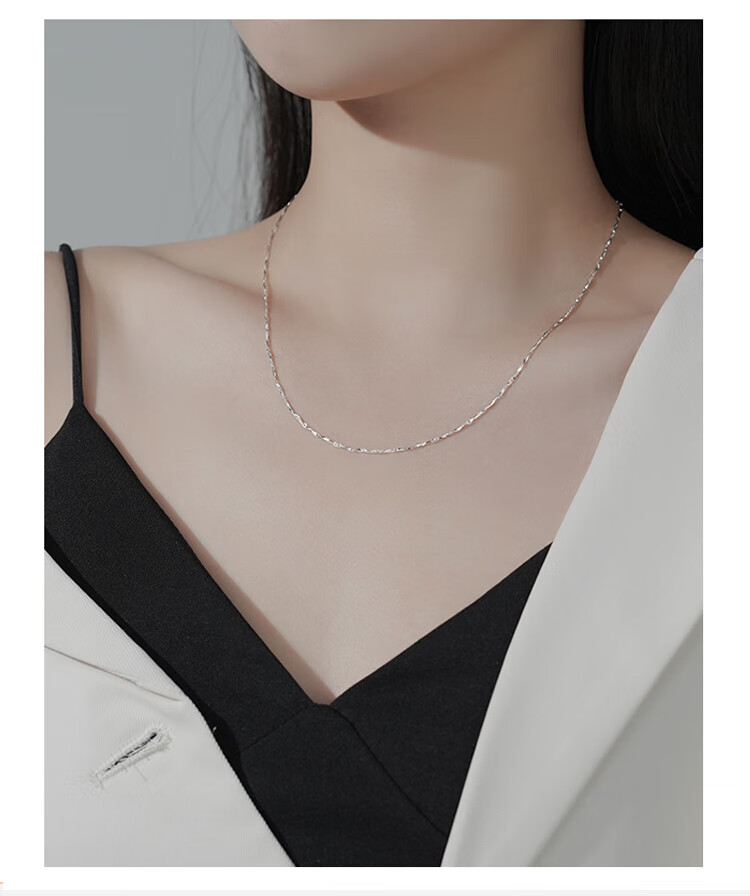 Dijing 999 Sterling Silver Necklace for Women, Single Chain without Pendant, Collarbone Chain, Plain Chain, Simple And Fashionable Jewelry, Birthday Gift for Girlfriend 8