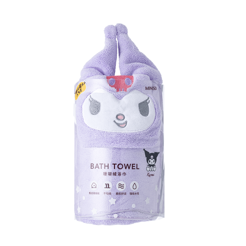 MINISO Kuromi Coral Fleece Soft Absorbent Towel, Low Shedding, for Home Use, Face Washing And Bathing Towel, 80*30cm