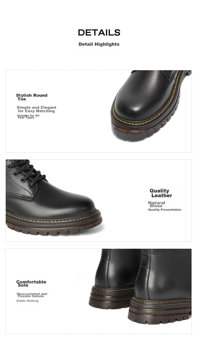 Belle Black Obsidian Warrior Thick-Soled Casual Fleece-Lined Men's Boots, New Workwear Martin Boots A1764DD4, Black Fleece Lining, Size 40 8