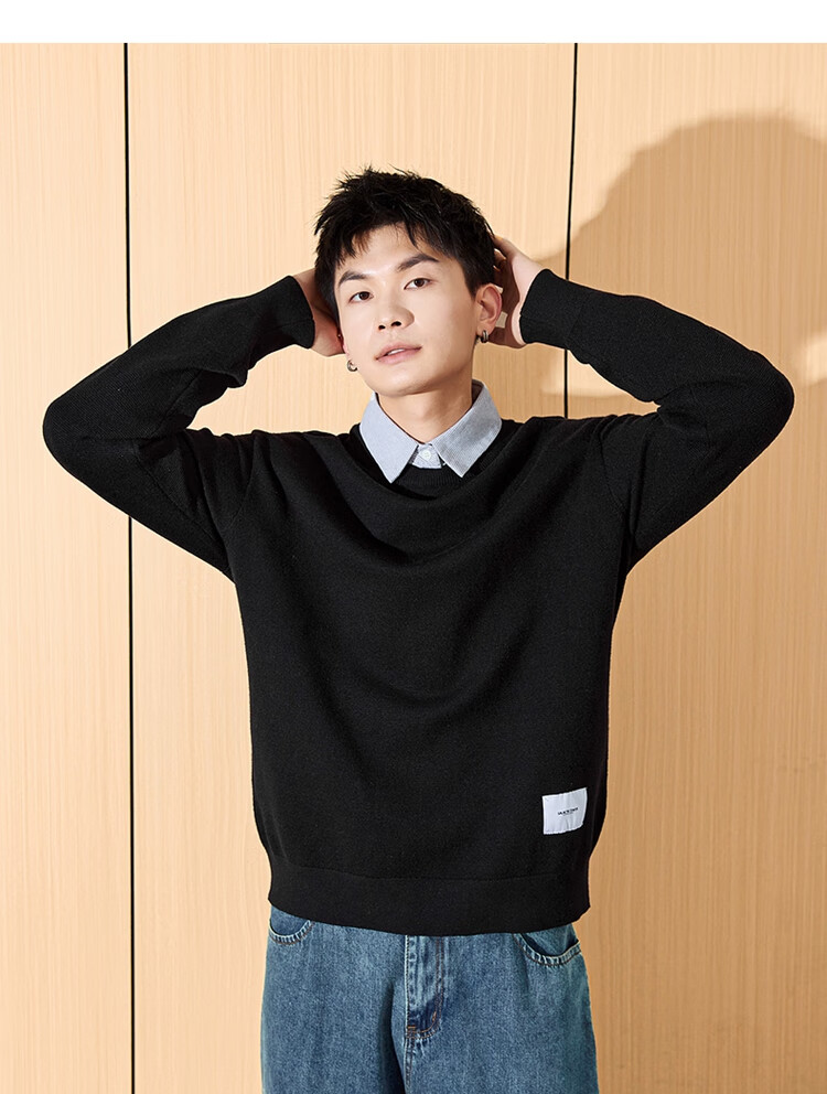 TonLion Men's Sweater, Round Neck, Faux Two-Piece Knit Pullover, Autumn And Winter Men's Sweater 3