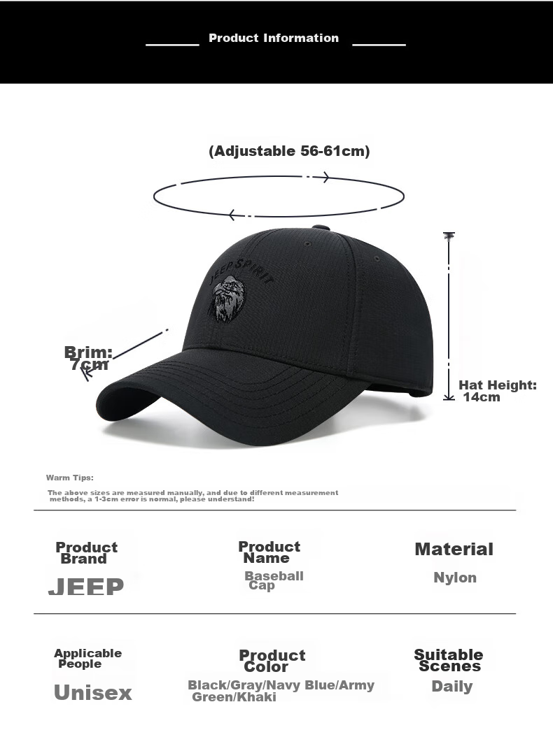 JEEP Baseball Cap for Men, Fashionable All-Season Style, Unisex Duck Tongue Hat with Embroidered Design A0033 10