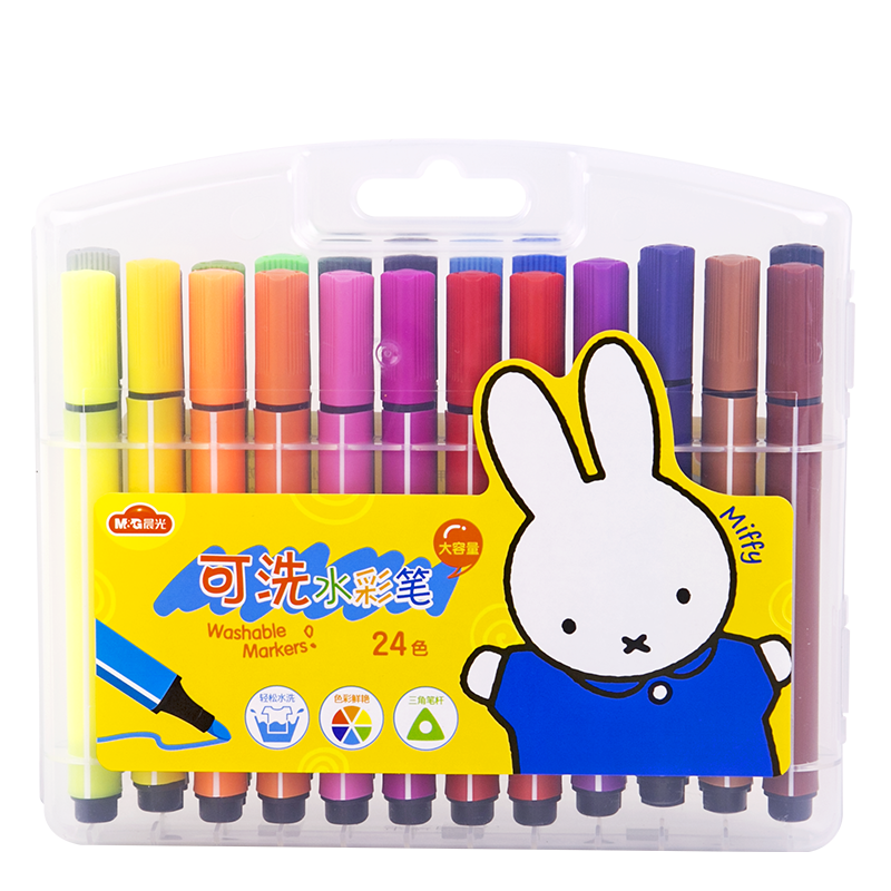 M&G Stationery, 24-Color Triangular Large-Capacity Watercolor Pens, Washable for Kindergarten, Safe Children's Drawing, Miffy Birthday Gift, FCP90183