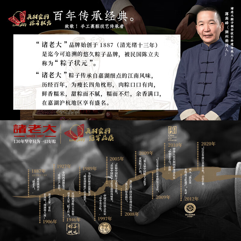 诸老大速冻肉粽子黑猪五花肉大肉粽200克*6只中华老字号生鲜早餐粽