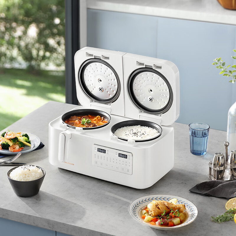 Morphyrichards Dual-Compartment Rice Cooker with Separate Rice And Soup Compartments, Multi-Functional Low-Sugar Small Two-In Rice Cooker And Soup Pot MR8501 White One's Member