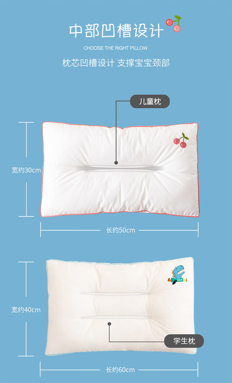 Dohia Pillow, Antibacterial Pure Cotton Pillow Core Washable Machine Wash, Children's Student Cervical Pillow, Single Piece 60×40cm 13