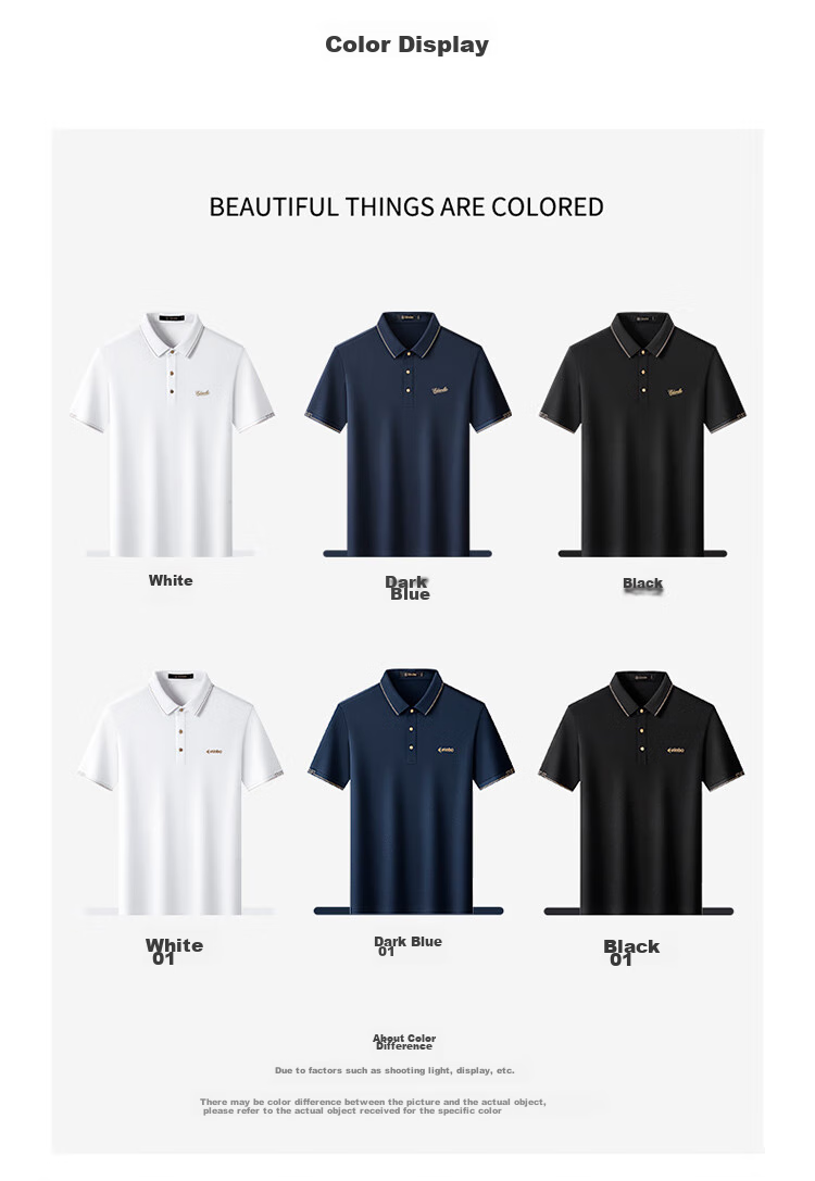 Aidengbao Summer Short-Sleeve Polo Shirt for Men, Embroidered Business Commute Collared Polo T-Shirt, Black 01185/100A(3XL) 3