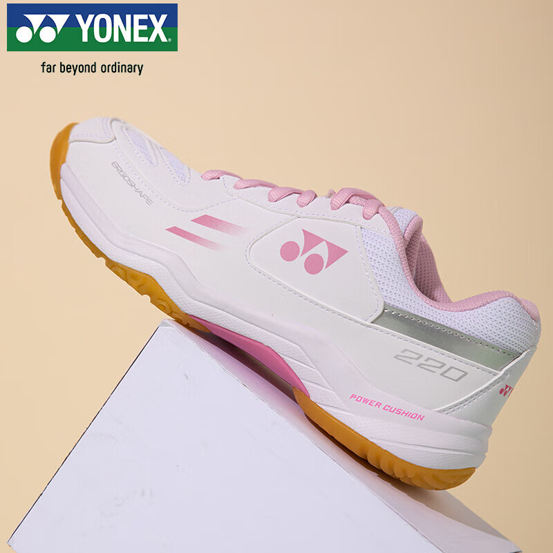 Кроссовки для бадминтона YONEX SHB220CR, износостойкие, амортизирующие, нескользящие, удобные, для соревнований и тренировок, белые с розовым, размер 37.5