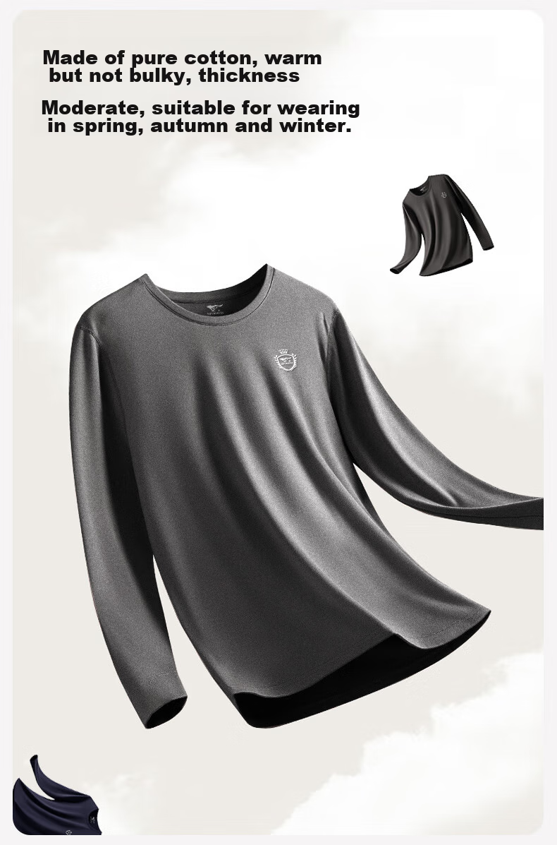 SEPTWOLVES [100% Cotton] Pure Cotton Autumn Undershirt for Men, Autumn And Winter Base Layer, All-Cotton Top, Long-Sleeve Thermal Underwear, Cotton Sweater 5