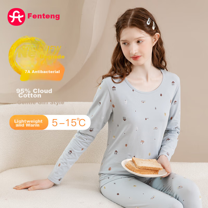 Fenteng Women's Autumn And Winter Thermal Underwear Set, Slim-Fit Base Layer for Middle And High School Students, Warm Inner Wear, New Style