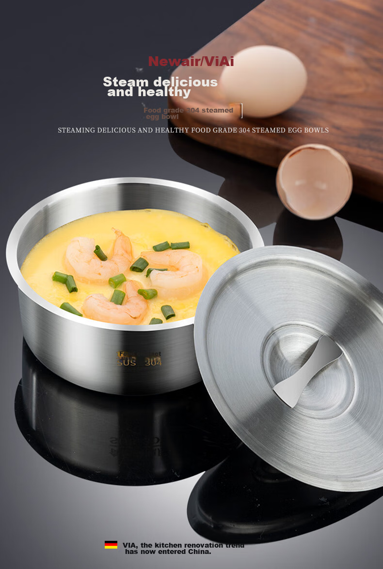Newair Steamed Egg Bowl, 304 Stainless Steel Water Steaming Bowl for Egg Custard, with Lid, for Home Use, Baby Food Steamer, Baby Cooking Utensil 1