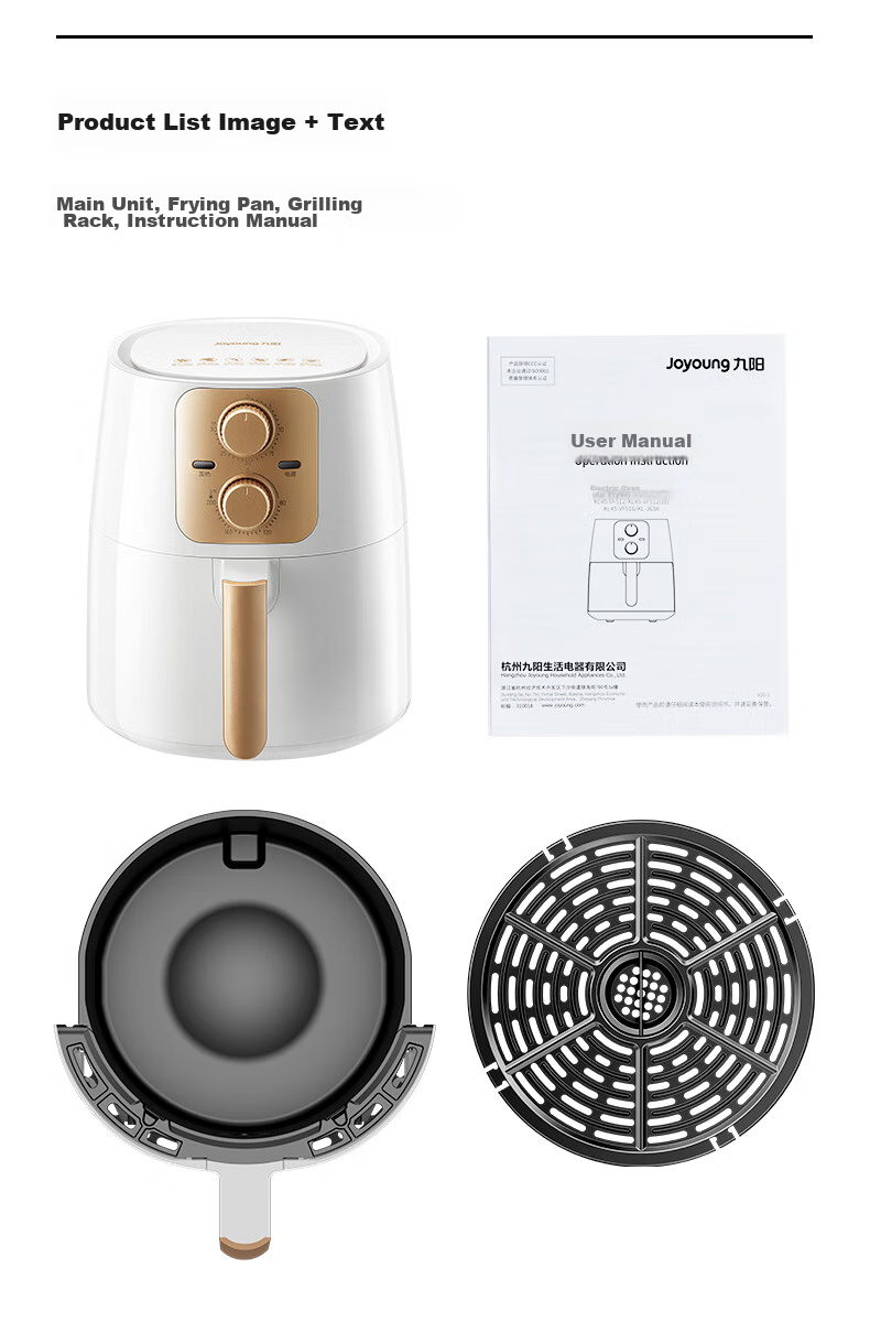 Joyoung 6L Large Capacity Air Fryer for Home Use, Precise Timing, Oil-Free, Low-Fat Frying, Baking, Multi-Functional Steaming And Roasting All-In Air Fryer KL-J63A 23