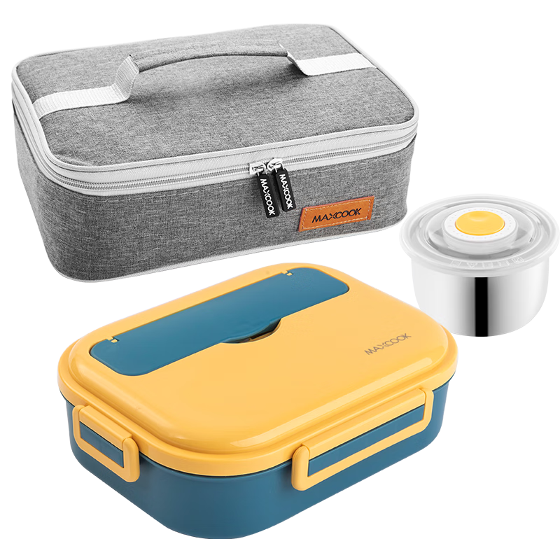 MAXCOOK 304 Stainless Steel Lunch Box, Microwave-Safe 4-Compartment Insulated Student Lunch Box with Utensils And Bag MCFT5654
