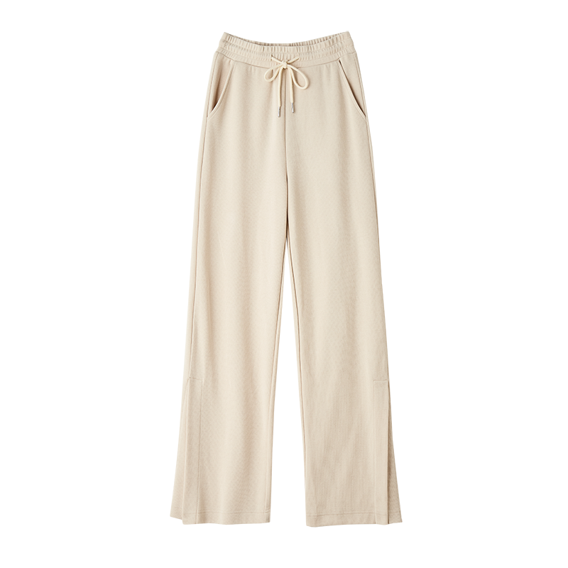 Dme [Knitted Pants] Spring And Autumn Commuter Women's Trousers, Drawstring Elastic Waist Straight-Leg Casual Wide-Leg Pants for Wome