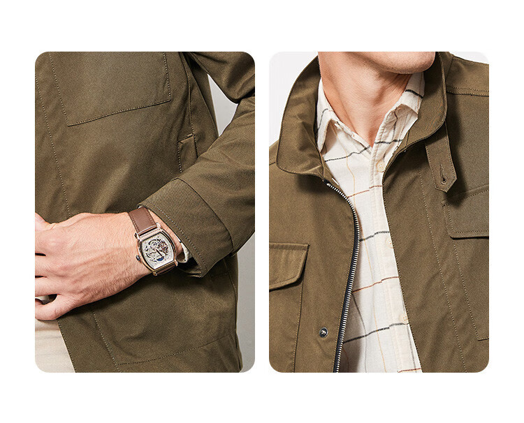 FIRS [Vintage Workwear] Men's Jacket, Business Casual Solid Color Workwear Pocket Stand-Collar Cardigan Men's Outerwear 6