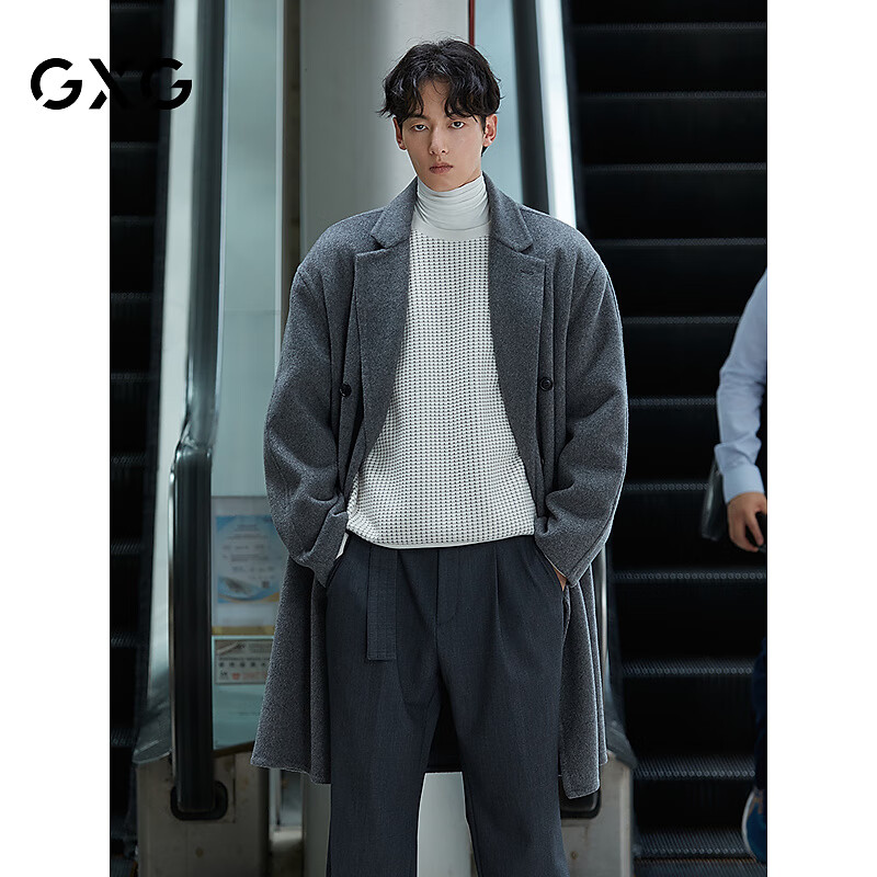 GXG Men's Long Wool Coat, Black, Winter 2024 New Product, Gray, 170/M