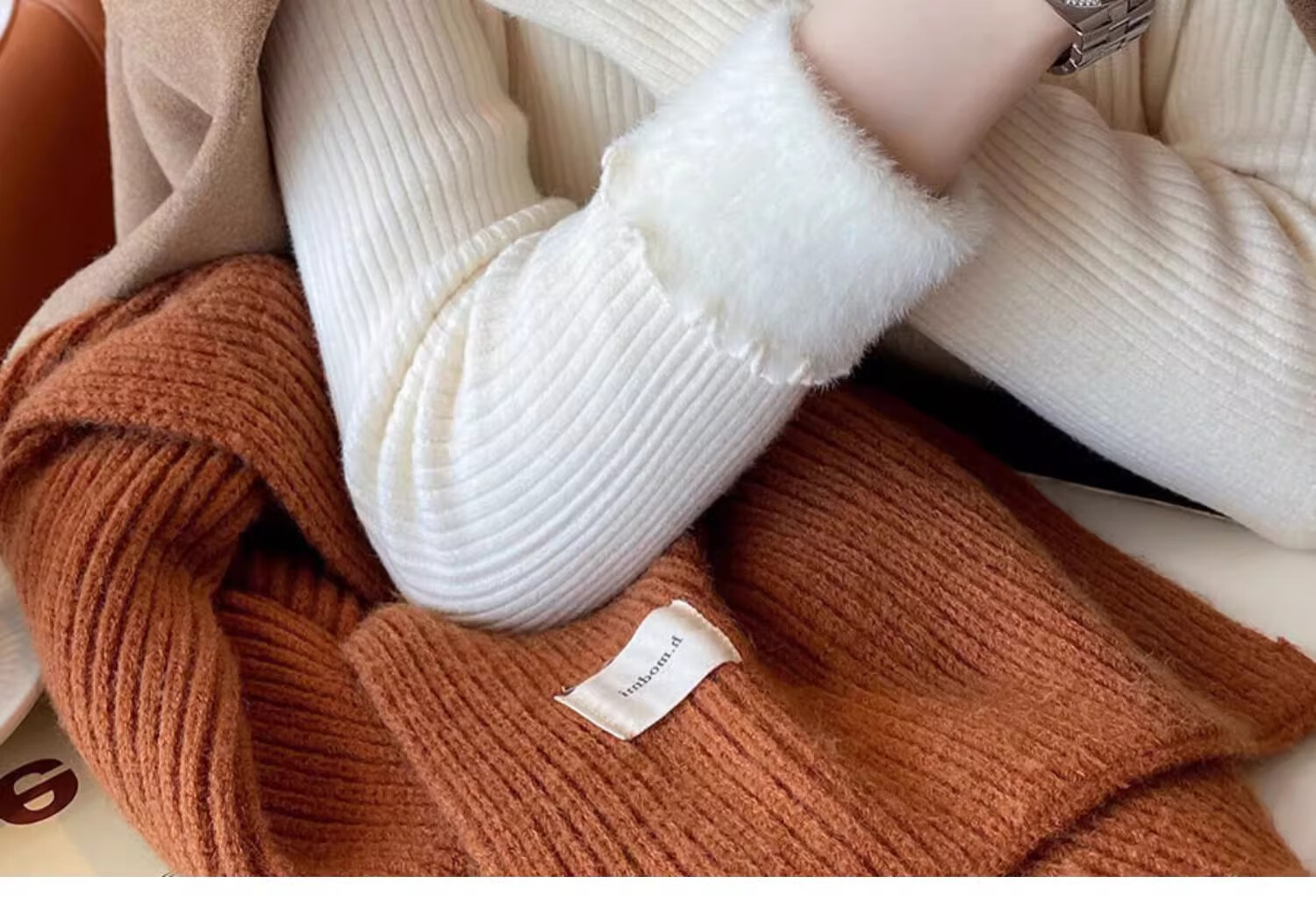 YUZHAOLIN Half Turtleneck Fleece Lined Ruffled Edge Sweater Women Autumn Winter Thickened Knitwear Warm Top 7