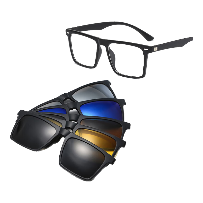 Baixiaoshe Polarized Sunglasses [Magnetic Five-In Unisex TR90 Eyeglass Frame with Five Lenses, Black Night Vision Sunglasses]